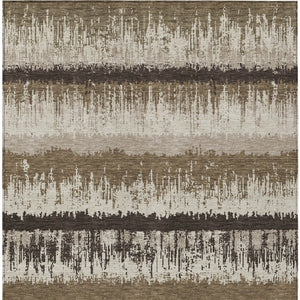 HomeRoots 9' x 12' Striped Washable Area Rug - Brown, Beige & Ivory - Durable for Indoor & Outdoor Use! 598326