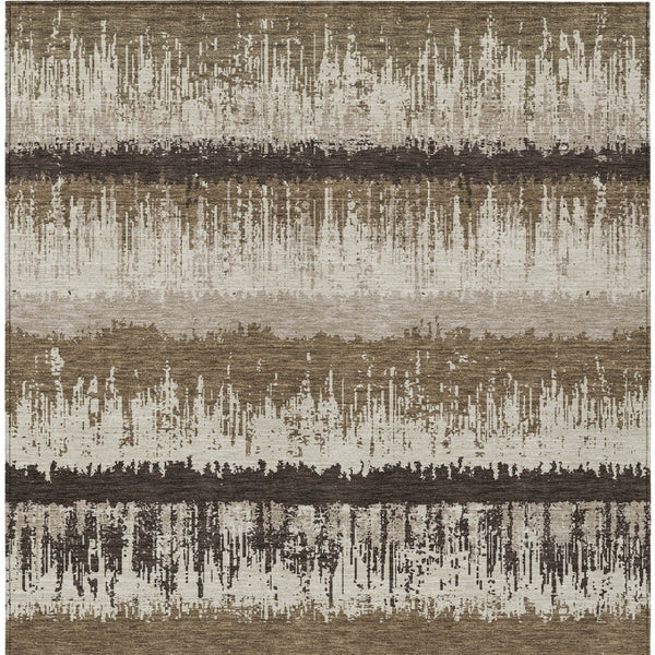 HomeRoots 9' x 12' Striped Washable Area Rug - Brown, Beige & Ivory - Durable for Indoor & Outdoor Use! 598326