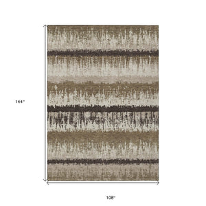 HomeRoots 9' x 12' Striped Washable Area Rug - Brown, Beige & Ivory - Durable for Indoor & Outdoor Use! 598326