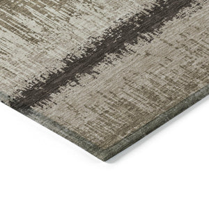 HomeRoots 9' x 12' Striped Washable Area Rug - Brown, Beige & Ivory - Durable for Indoor & Outdoor Use! 598326