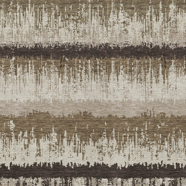 HomeRoots 9' x 12' Striped Washable Area Rug - Brown, Beige & Ivory - Durable for Indoor & Outdoor Use! 598326