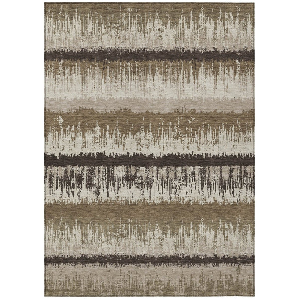 HomeRoots 5' Striped Washable Area Rug – Durable Indoor/Outdoor Design in Brown, Beige & Ivory for Any Space 10' X 14' 598327