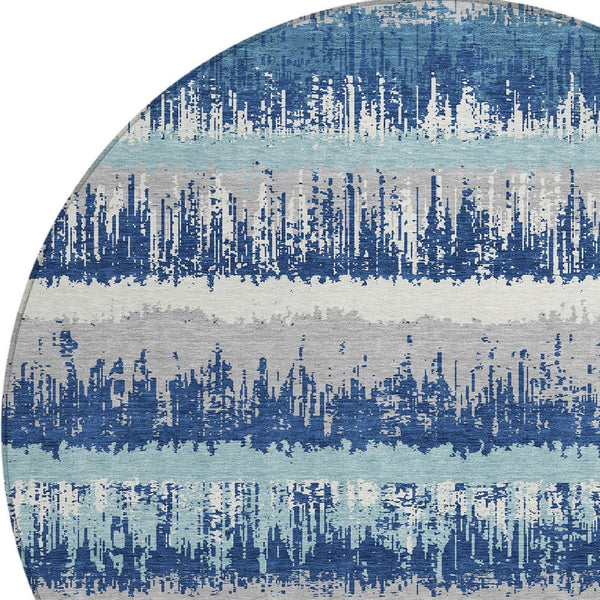 Homeroots 3' Striped Artichoke Green Beige Ivory Washable Area Rug For Indoor Outdoor Spaces, Durable Design 8' Round Polyester 598330