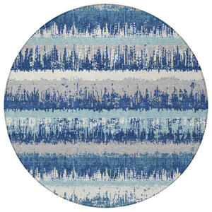 Homeroots 3' Striped Artichoke Green Beige Ivory Washable Area Rug For Indoor Outdoor Spaces, Durable Design 8' Round Polyester 598330