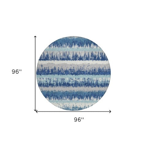 Homeroots 3' Striped Artichoke Green Beige Ivory Washable Area Rug For Indoor Outdoor Spaces, Durable Design 8' Round Polyester 598330