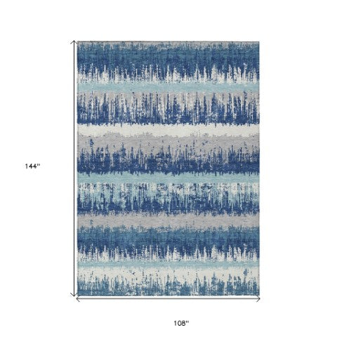 Homeroots 3' Striped Artichoke Green Beige Ivory Washable Area Rug For Indoor Outdoor Spaces, Durable Design 9' X 12' Polyester 598332