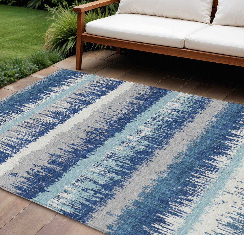 HomeRoots 9' Stylish Blue Gray and Ivory Striped Indoor Outdoor Area Rug – Durable, Washable, Pet-Friendly Design 598332