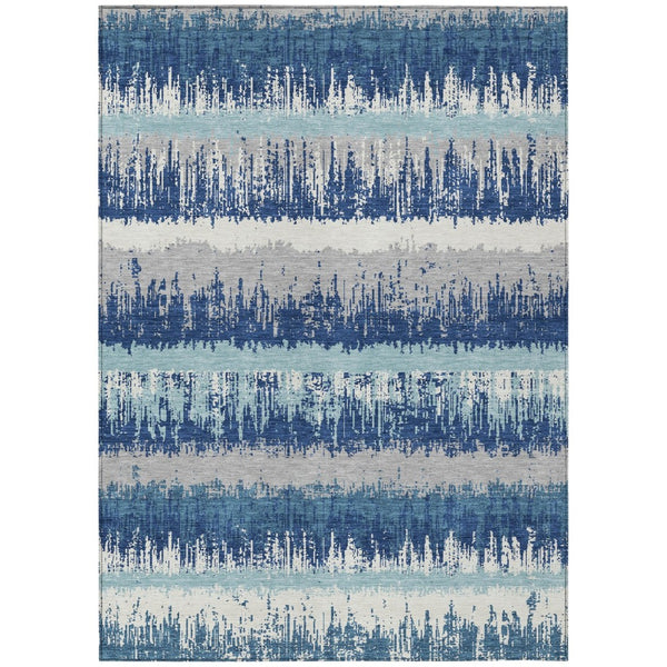 HomeRoots 9' Stylish Blue Gray and Ivory Striped Indoor Outdoor Area Rug – Durable, Washable, Pet-Friendly Design 598332