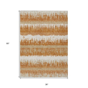 Homeroots 3' Striped Artichoke Green Beige Ivory Washable Area Rug For Indoor Outdoor Spaces, Durable Design 3' X 5' Polyester 598334