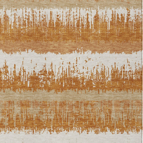 Homeroots 3' Striped Artichoke Green Beige Ivory Washable Area Rug For Indoor Outdoor Spaces, Durable Design 3' X 5' Polyester 598334