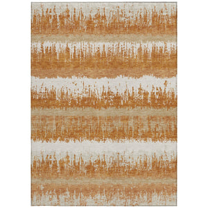 Homeroots 3' Striped Artichoke Green Beige Ivory Washable Area Rug For Indoor Outdoor Spaces, Durable Design 5' X 8' Polyester 598335