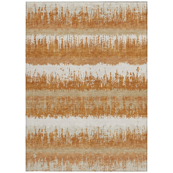 Homeroots 3' Striped Artichoke Green Beige Ivory Washable Area Rug For Indoor Outdoor Spaces, Durable Design 5' X 8' Polyester 598335