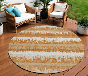 Homeroots 3' Striped Artichoke Green Beige Ivory Washable Area Rug For Indoor Outdoor Spaces, Durable Design 8' Round Polyester 598336