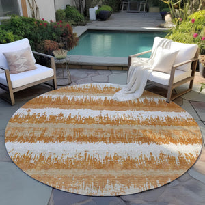 Homeroots 3' Striped Artichoke Green Beige Ivory Washable Area Rug For Indoor Outdoor Spaces, Durable Design 8' Round Polyester 598336