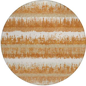 Homeroots 3' Striped Artichoke Green Beige Ivory Washable Area Rug For Indoor Outdoor Spaces, Durable Design 8' Round Polyester 598336