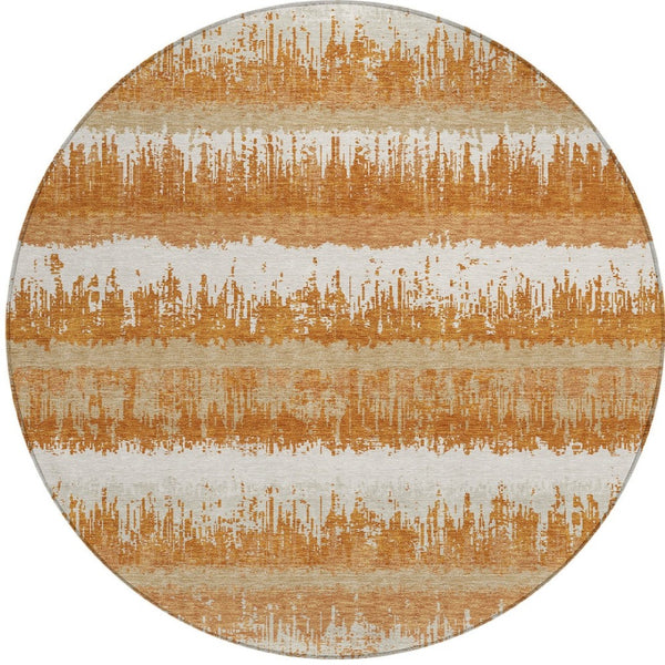 Homeroots 3' Striped Artichoke Green Beige Ivory Washable Area Rug For Indoor Outdoor Spaces, Durable Design 8' Round Polyester 598336