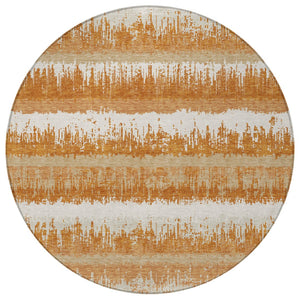 Homeroots 3' Striped Artichoke Green Beige Ivory Washable Area Rug For Indoor Outdoor Spaces, Durable Design 8' Round Polyester 598336