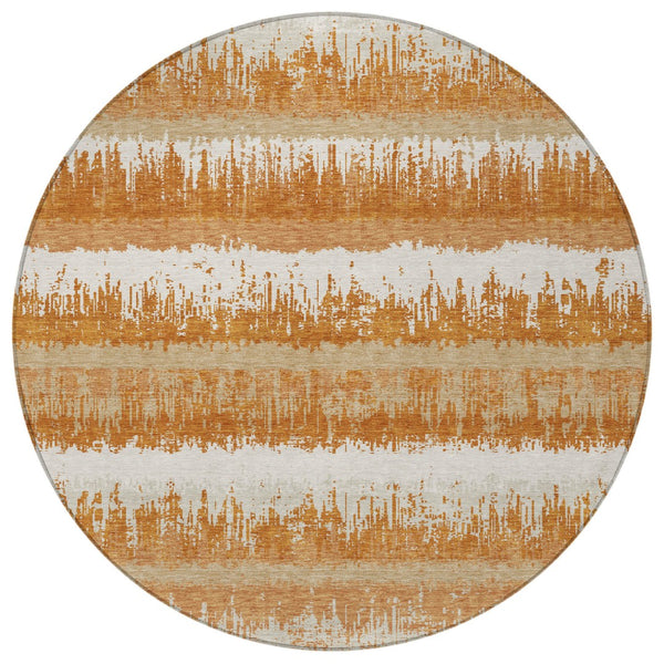 Homeroots 3' Striped Artichoke Green Beige Ivory Washable Area Rug For Indoor Outdoor Spaces, Durable Design 8' Round Polyester 598336