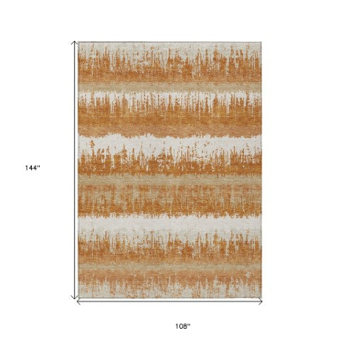 Homeroots 3' Striped Artichoke Green Beige Ivory Washable Area Rug For Indoor Outdoor Spaces, Durable Design 9' X 12' Polyester 598338