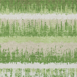 Homeroots 3' Striped Artichoke Green Beige Ivory Washable Area Rug For Indoor Outdoor Spaces, Durable Design 5' X 8' Polyester 598341