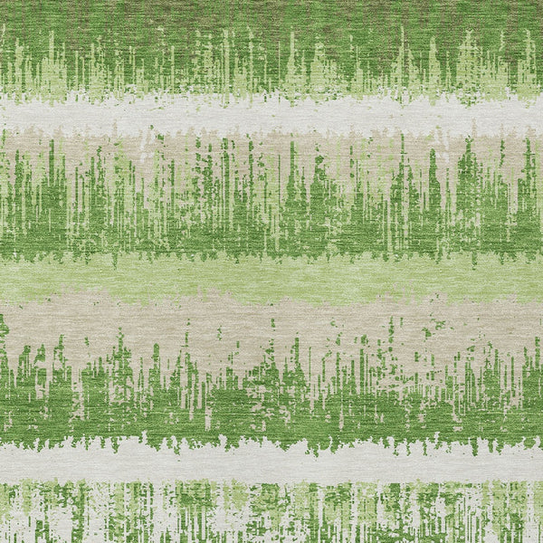 Homeroots 3' Striped Artichoke Green Beige Ivory Washable Area Rug For Indoor Outdoor Spaces, Durable Design 5' X 8' Polyester 598341