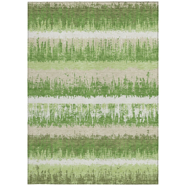 Homeroots 3' Striped Artichoke Green Beige Ivory Washable Area Rug For Indoor Outdoor Spaces, Durable Design 5' X 8' Polyester 598341
