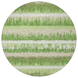 Homeroots 3' Striped Artichoke Green Beige Ivory Washable Area Rug For Indoor Outdoor Spaces, Durable Design 8' Round Polyester 598342