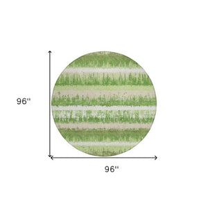 Homeroots 3' Striped Artichoke Green Beige Ivory Washable Area Rug For Indoor Outdoor Spaces, Durable Design 8' Round Polyester 598342