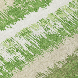 Homeroots 3' Striped Artichoke Green Beige Ivory Washable Area Rug For Indoor Outdoor Spaces, Durable Design 8' Round Polyester 598342