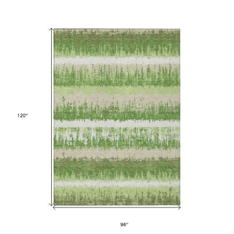 Homeroots 3' Striped Artichoke Green Beige Ivory Washable Area Rug For Indoor Outdoor Spaces, Durable Design 8' X 10' Polyester 598343