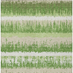 Homeroots 3' Striped Artichoke Green Beige Ivory Washable Area Rug For Indoor Outdoor Spaces, Durable Design 8' X 10' Polyester 598343
