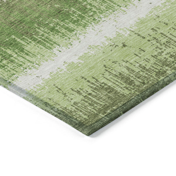 Homeroots 3' Striped Artichoke Green Beige Ivory Washable Area Rug For Indoor Outdoor Spaces, Durable Design 9' X 12' Polyester 598344