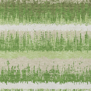 Homeroots 3' Striped Artichoke Green Beige Ivory Washable Area Rug For Indoor Outdoor Spaces, Durable Design 9' X 12' Polyester 598344