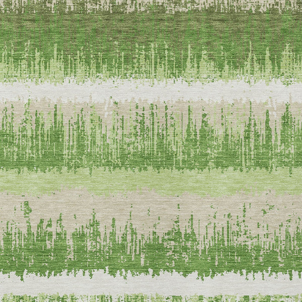 Homeroots 3' Striped Artichoke Green Beige Ivory Washable Area Rug For Indoor Outdoor Spaces, Durable Design 9' X 12' Polyester 598344