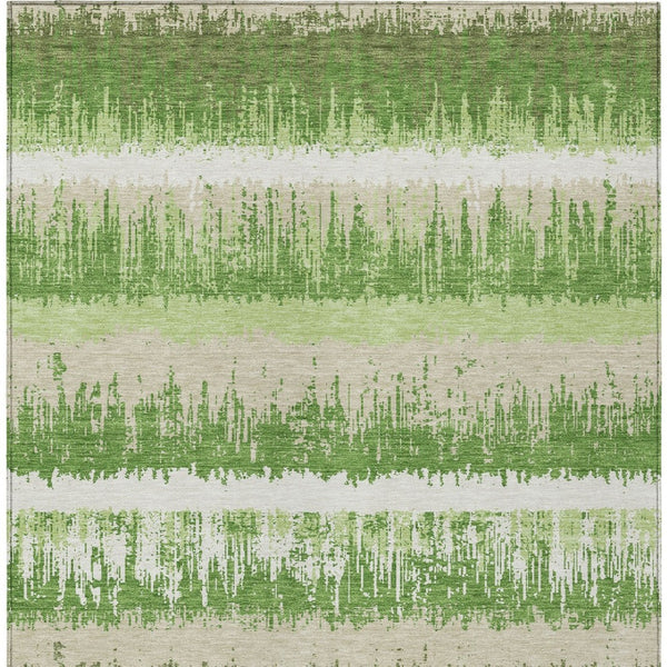 Homeroots 3' Striped Artichoke Green Beige Ivory Washable Area Rug For Indoor Outdoor Spaces, Durable Design 9' X 12' Polyester 598344