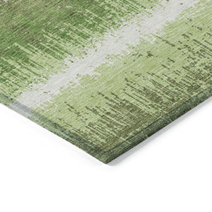 Homeroots 3' Striped Artichoke Green Beige Ivory Washable Area Rug For Indoor Outdoor Spaces, Durable Design 10' X 14' Polyester 598345