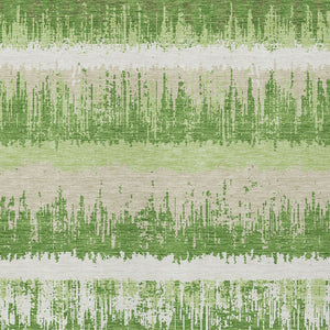 Homeroots 3' Striped Artichoke Green Beige Ivory Washable Area Rug For Indoor Outdoor Spaces, Durable Design 10' X 14' Polyester 598345