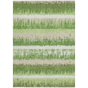 Homeroots 3' Striped Artichoke Green Beige Ivory Washable Area Rug For Indoor Outdoor Spaces, Durable Design 10' X 14' Polyester 598345