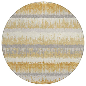 HomeRoots 5' Striped Area Rug in Gold Copper and Gray - Durable, Washable Design for Indoor or Outdoor Use 8' Round 598348