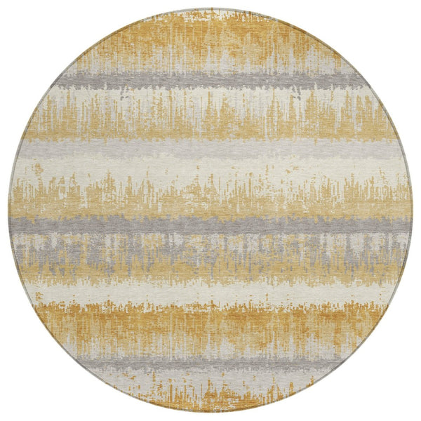 HomeRoots 5' Striped Area Rug in Gold Copper and Gray - Durable, Washable Design for Indoor or Outdoor Use 8' Round 598348