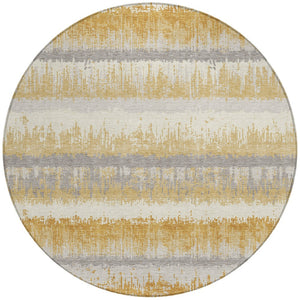 Homeroots 3' Striped Artichoke Green Beige Ivory Washable Area Rug For Indoor Outdoor Spaces, Durable Design 8' Round Polyester 598348