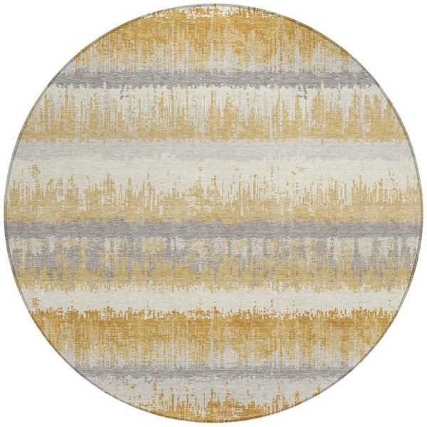 Homeroots 3' Striped Artichoke Green Beige Ivory Washable Area Rug For Indoor Outdoor Spaces, Durable Design 8' Round Polyester 598348