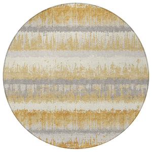Homeroots 3' Striped Artichoke Green Beige Ivory Washable Area Rug For Indoor Outdoor Spaces, Durable Design 8' Round Polyester 598348