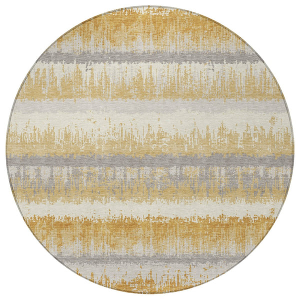 Homeroots 3' Striped Artichoke Green Beige Ivory Washable Area Rug For Indoor Outdoor Spaces, Durable Design 8' Round Polyester 598348