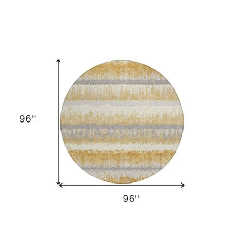 Homeroots 3' Striped Artichoke Green Beige Ivory Washable Area Rug For Indoor Outdoor Spaces, Durable Design 8' Round Polyester 598348