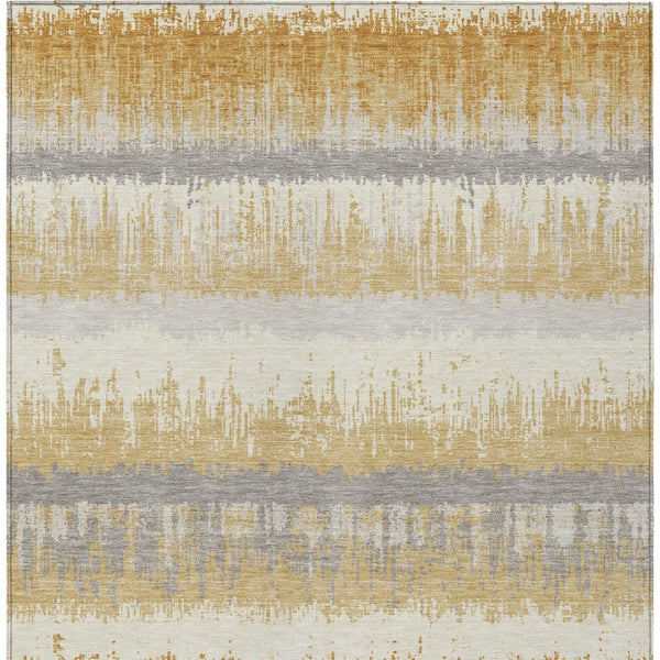 Homeroots 3' Striped Artichoke Green Beige Ivory Washable Area Rug For Indoor Outdoor Spaces, Durable Design 8' X 10' Polyester 598349