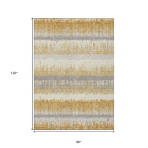 Homeroots 3' Striped Artichoke Green Beige Ivory Washable Area Rug For Indoor Outdoor Spaces, Durable Design 8' X 10' Polyester 598349