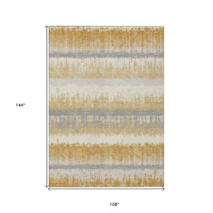 Homeroots 3' Striped Artichoke Green Beige Ivory Washable Area Rug For Indoor Outdoor Spaces, Durable Design 9' X 12' Polyester 598350