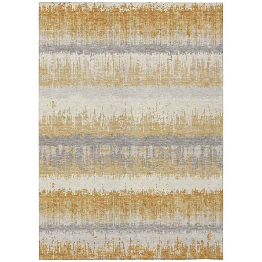 HomeRoots 9' X 12' Stylish Gold, Copper & Gray Striped Washable Area Rug for Indoor & Outdoor Spaces 598350