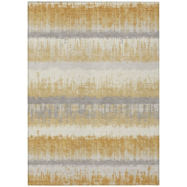 HomeRoots 9' X 12' Stylish Gold, Copper & Gray Striped Washable Area Rug for Indoor & Outdoor Spaces 598350
